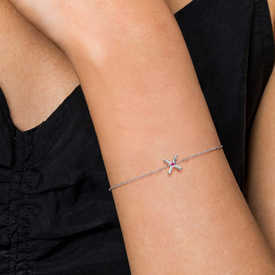 925 Sterling Silver Chain Bracelet with Ruby X Charm angle 3