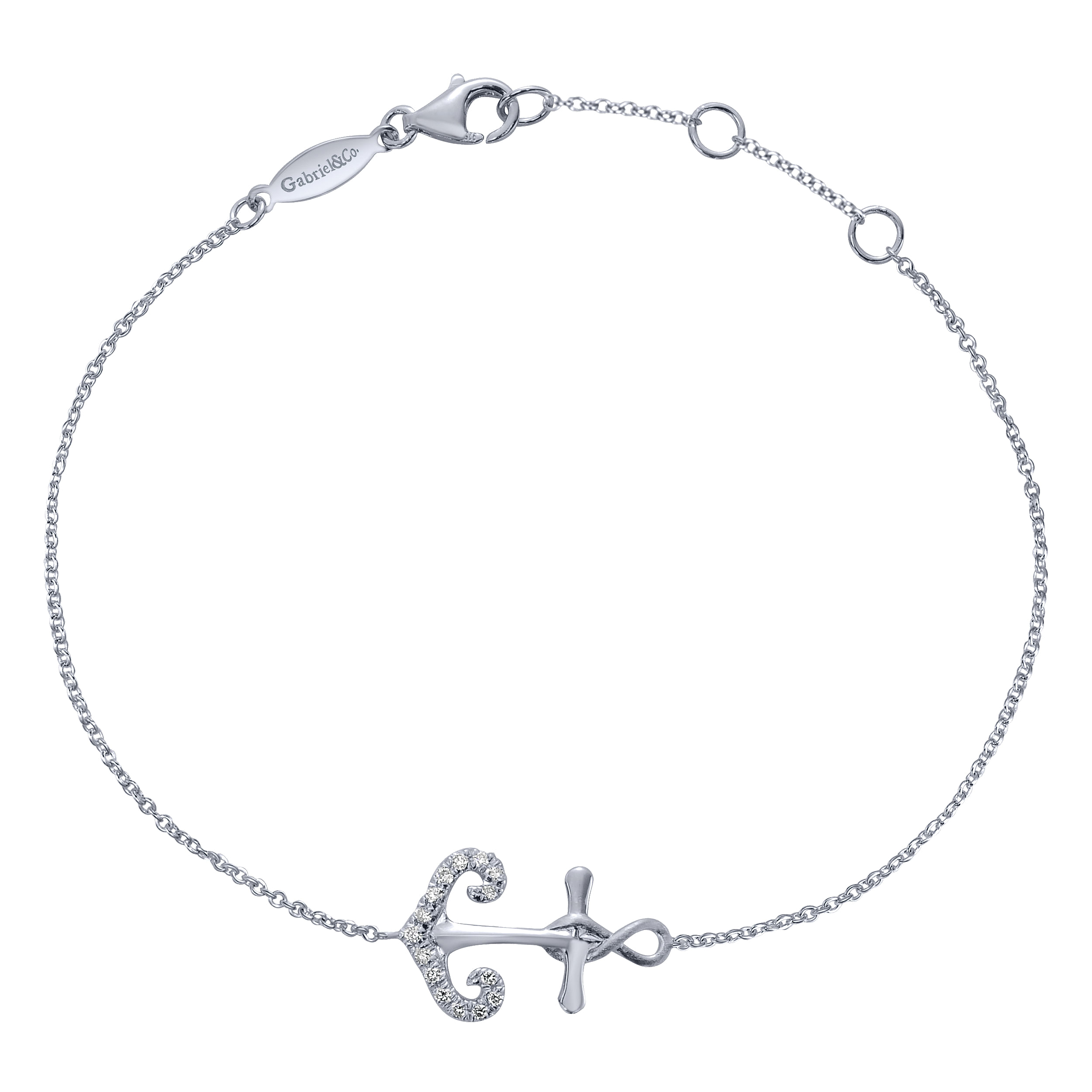 925 Sterling Silver Chain Bracelet with White Sapphire Anchor Charm
