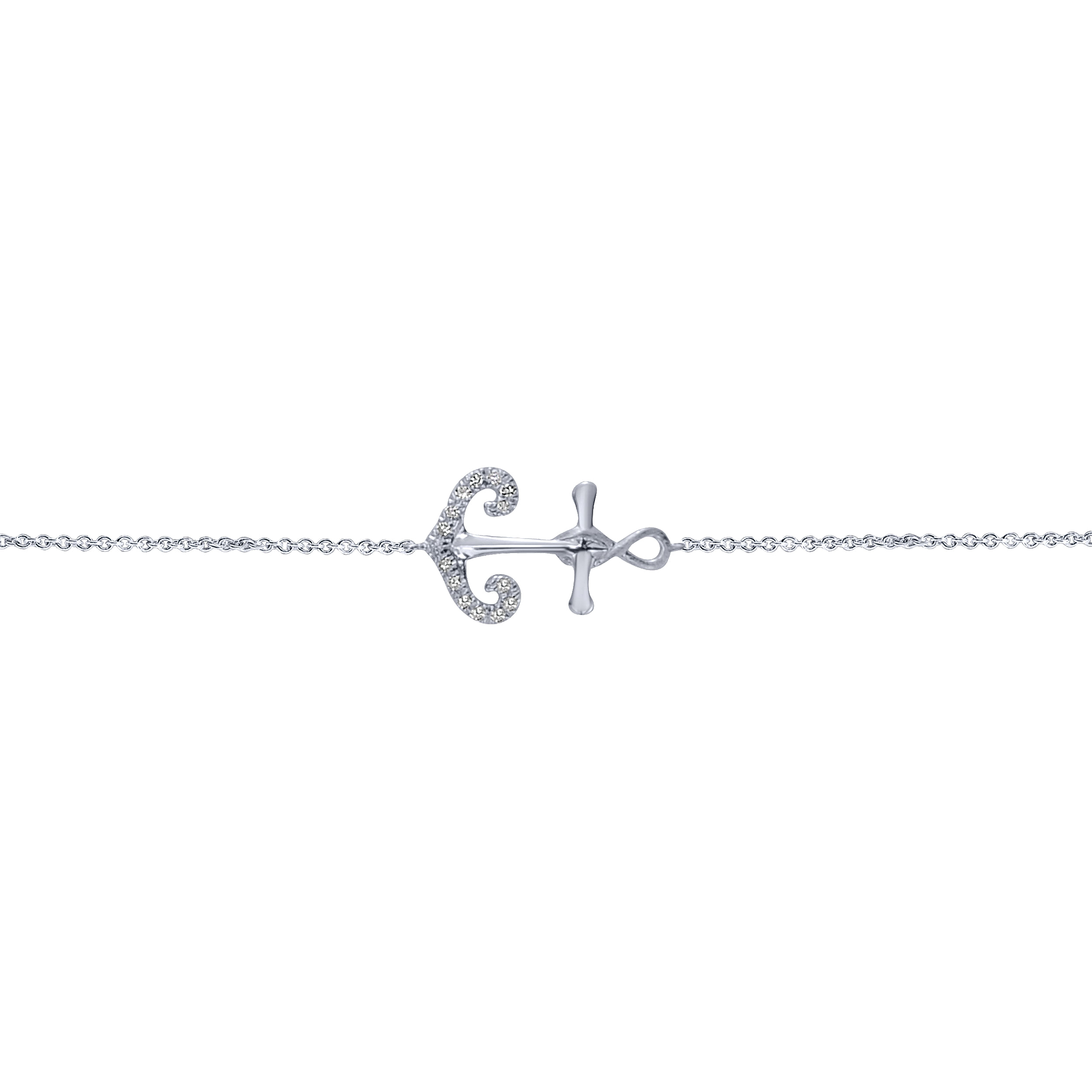 925 Sterling Silver Chain Bracelet with White Sapphire Anchor Charm