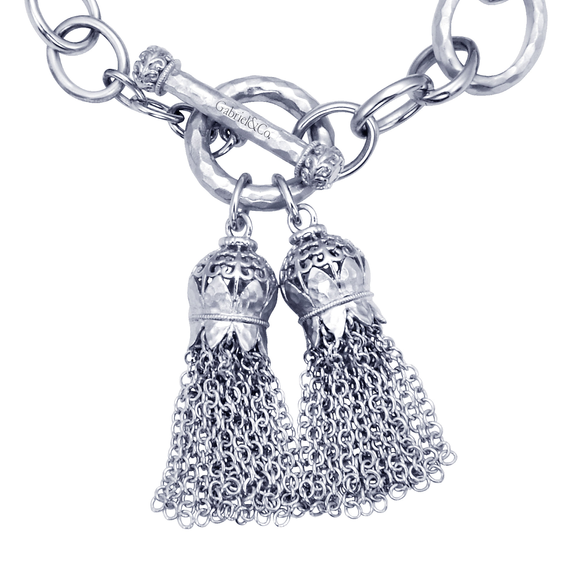 925 Sterling Silver Chain and Toggle Bracelet with Double Tassel Drop