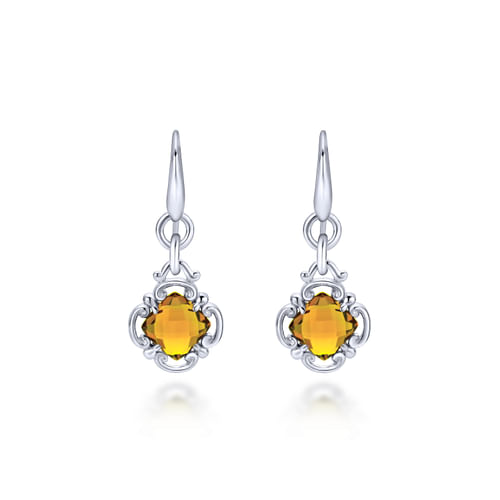 925 Sterling Silver Citrine Clover Drop Earrings