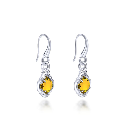 925 Sterling Silver Citrine Clover Drop Earrings