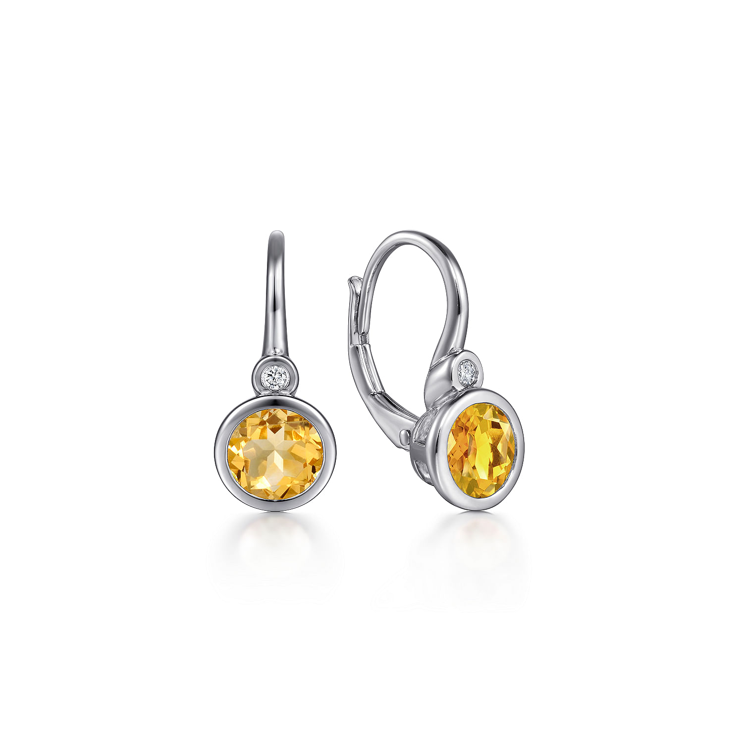 Gabriel - 925 Sterling Silver Citrine and Diamond Leverback Earrings