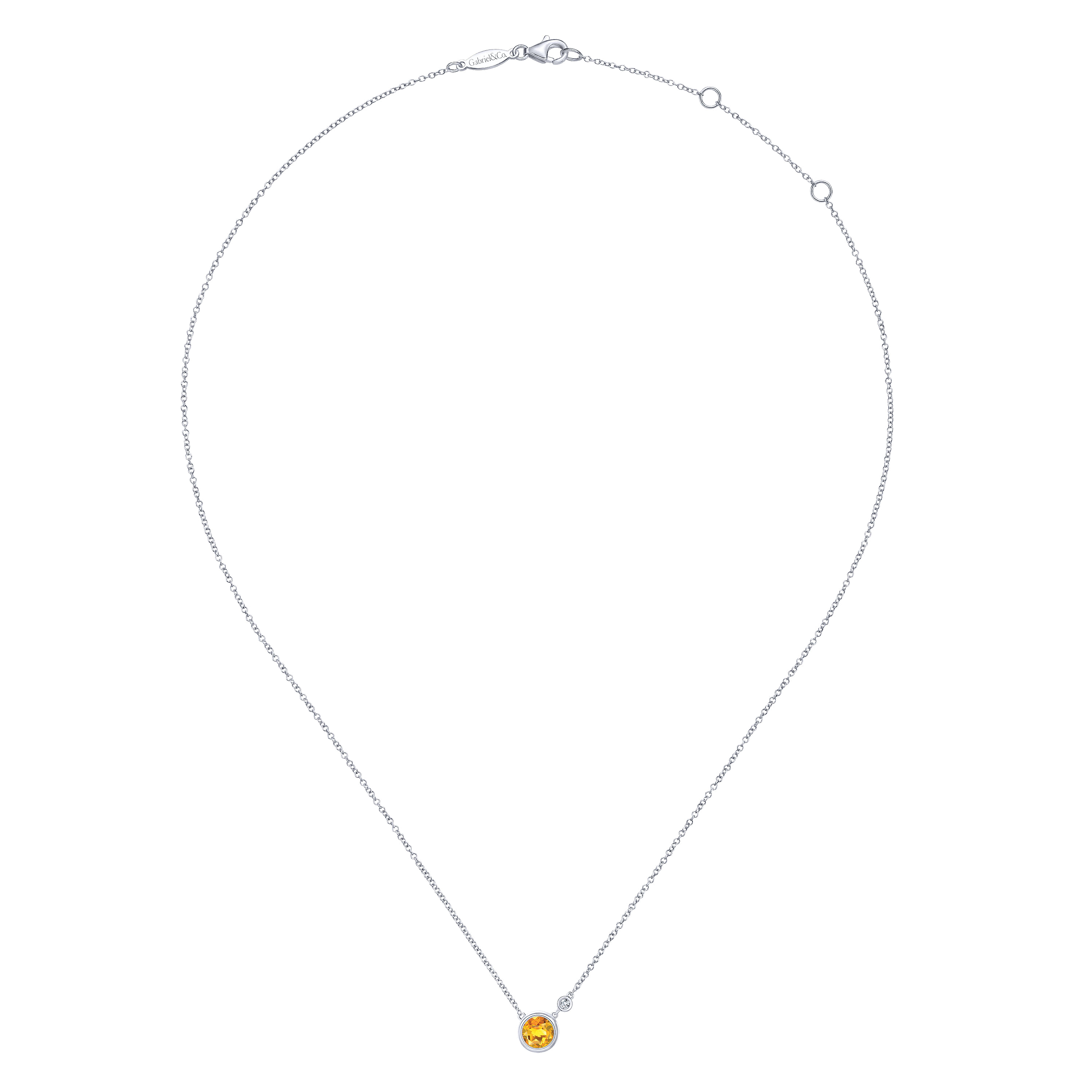 925 Sterling Silver Citrine and Diamond Pendant Necklace 