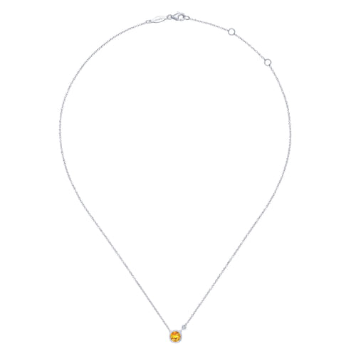 925 Sterling Silver Citrine and Diamond Pendant Necklace 