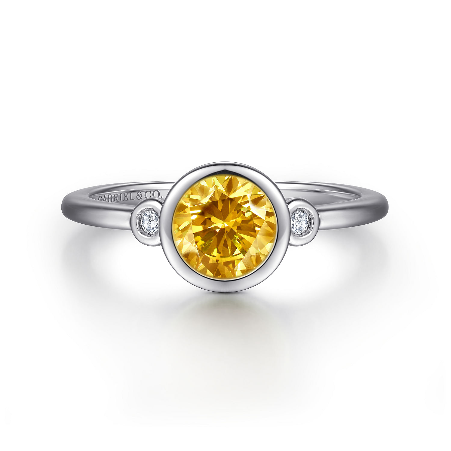 925 Sterling Silver Citrine and Diamond Ring W/Bezel Set 