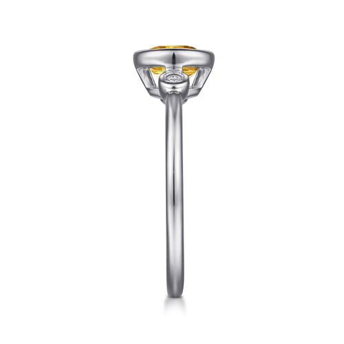 925 Sterling Silver Citrine and Diamond Ring W/Bezel Set 