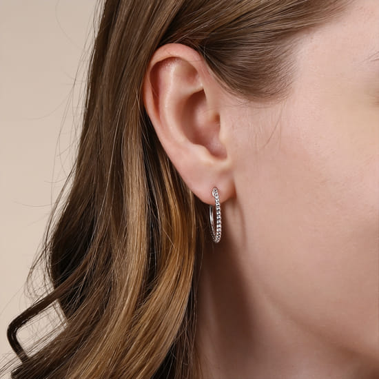 925 Sterling Silver Classic Hoop Earrings, 20mm-Bujukan angle 2