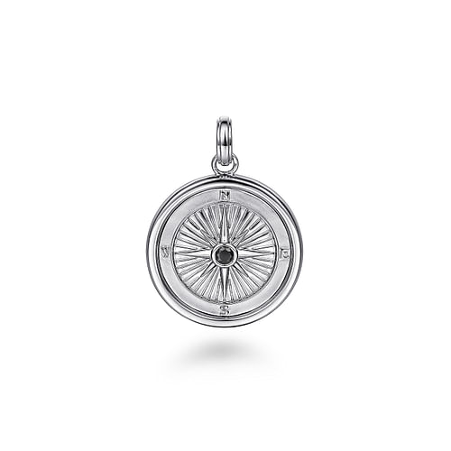 925 Sterling Silver Compass Pendant with Black Spinel Stone