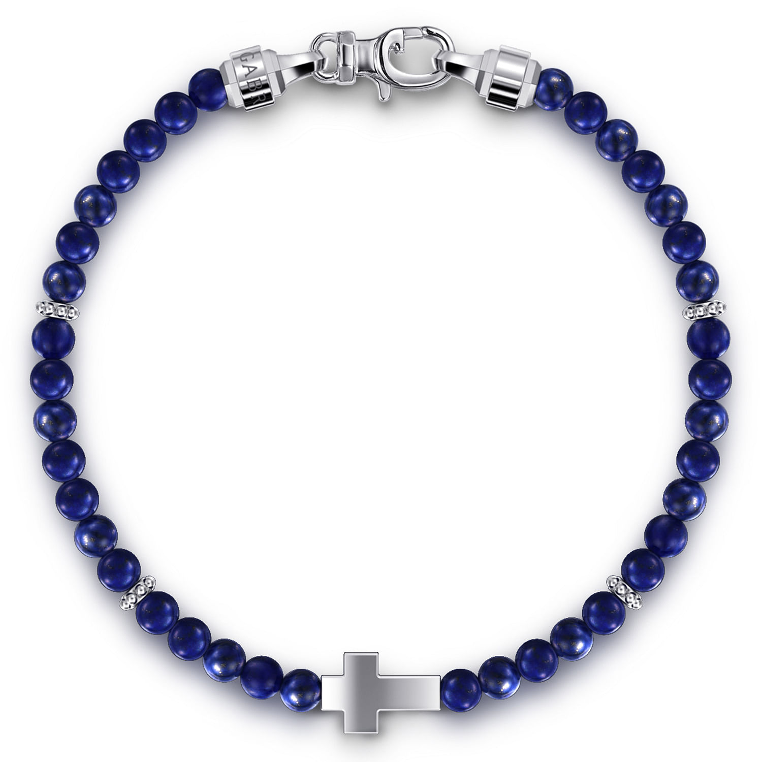 925 Sterling Silver Cross Bracelet with 4mm Lapis Beads