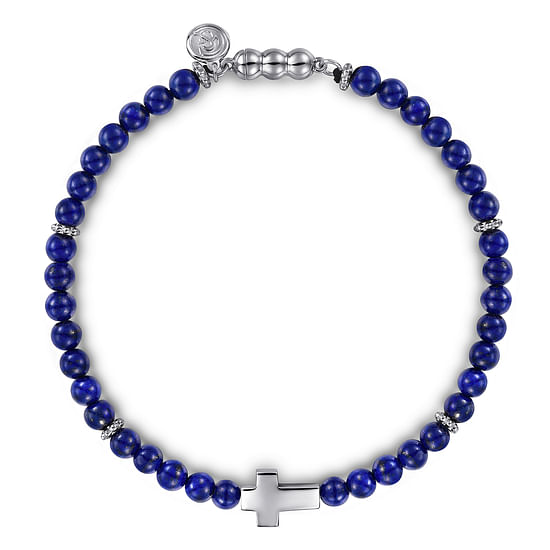 Gabriel - 925 Sterling Silver Cross Bracelet with 4mm Lapis Beads