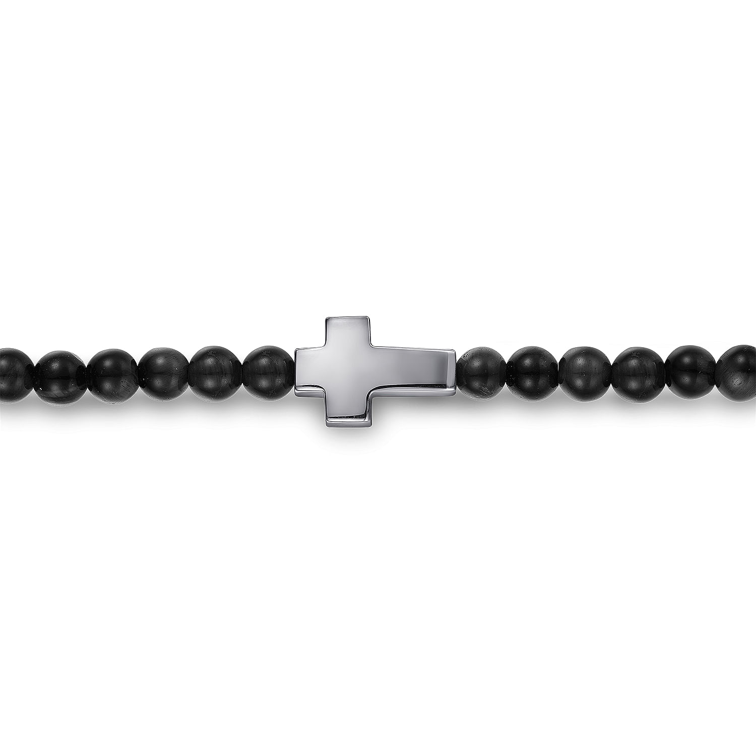 925 Sterling Silver Cross Bracelet with 4mm Onyx Beads