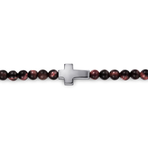 925 Sterling Silver Cross Bracelet with 4mm Tiger Eye Beads