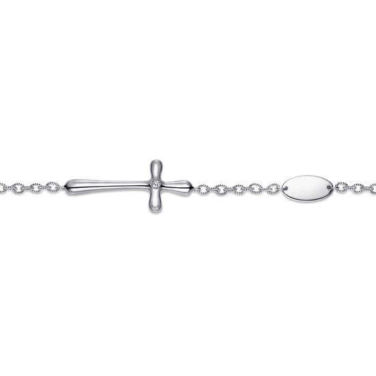 925 Sterling Silver Cross Diamond Bracelet angle 2