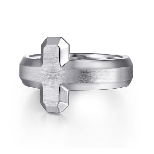 925 Sterling Silver Cross Men's Faceted Ring 925 Sterling Silver Cross Men's Faceted Ring