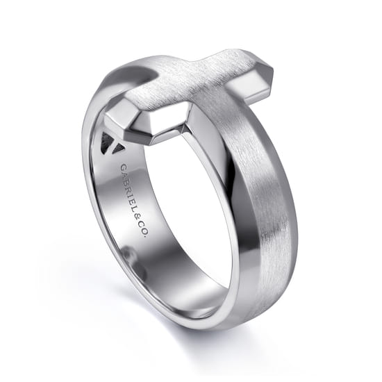 925 Sterling Silver Cross Men's Faceted Ring angle 3