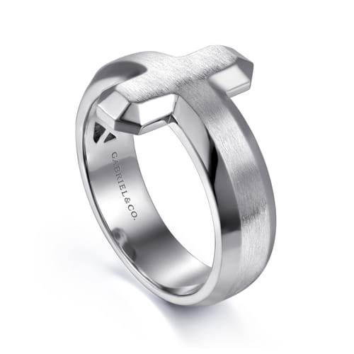 925 Sterling Silver Cross Men's Faceted Ring 925 Sterling Silver Cross Men's Faceted Ring