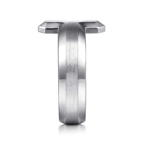 925 Sterling Silver Cross Men's Faceted Ring angle 4