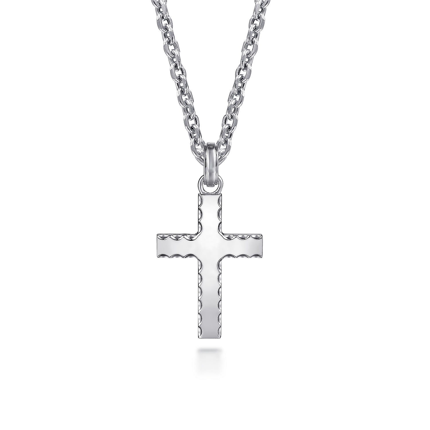 925 Sterling Silver Cross Pendant with Beveled Trim