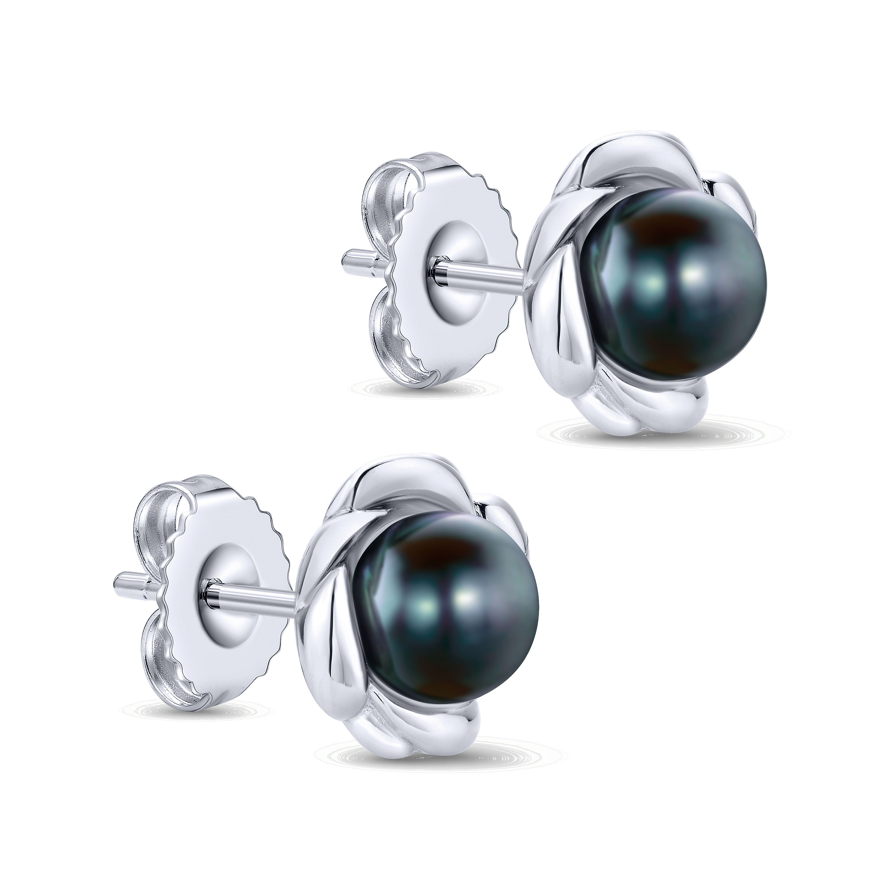 925 Sterling Silver Cultured Black Pearl Stud Earrings