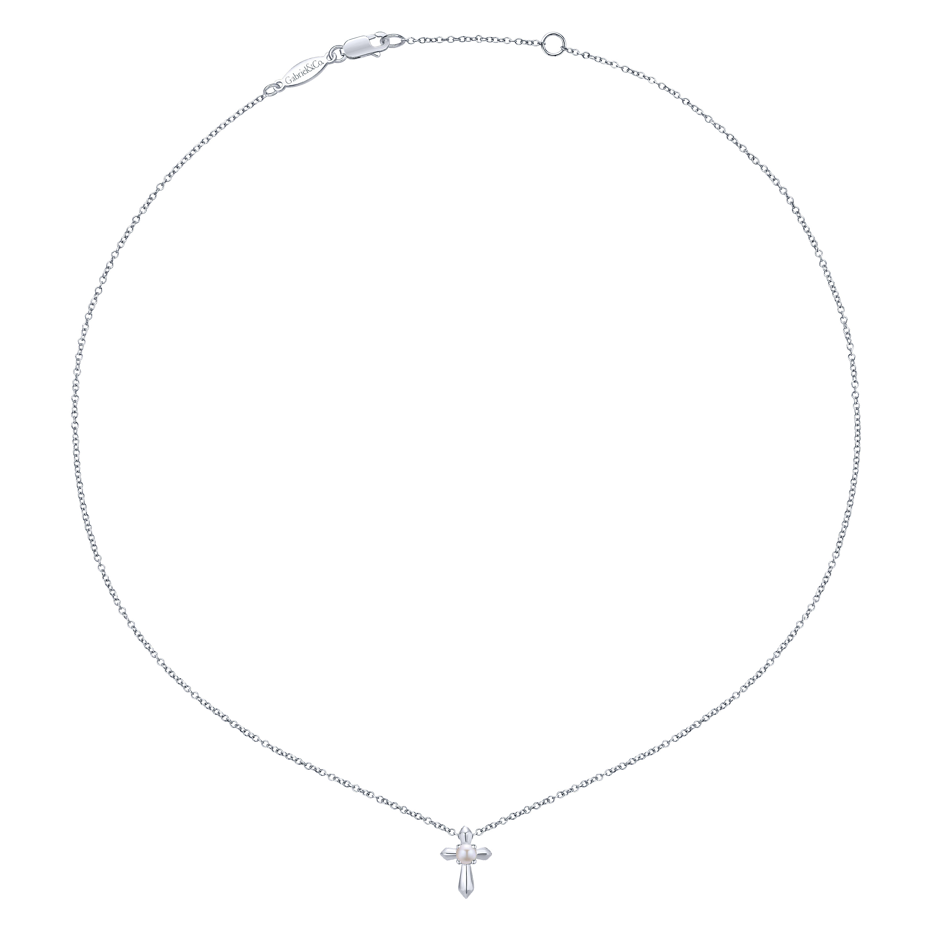 925 Sterling Silver Cultured Pearl Cross Necklace