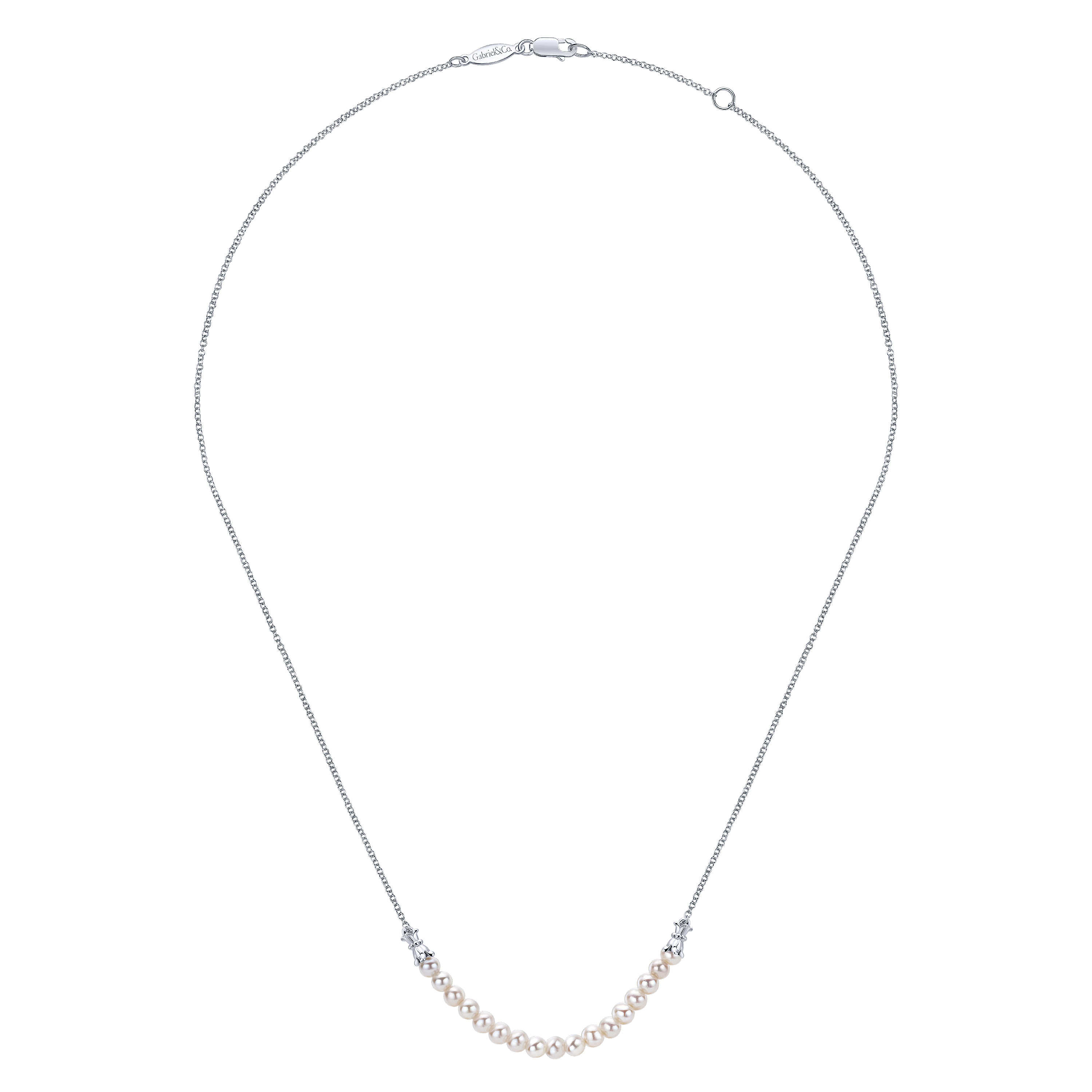 925 Sterling Silver Cultured Pearl String Bar Necklace