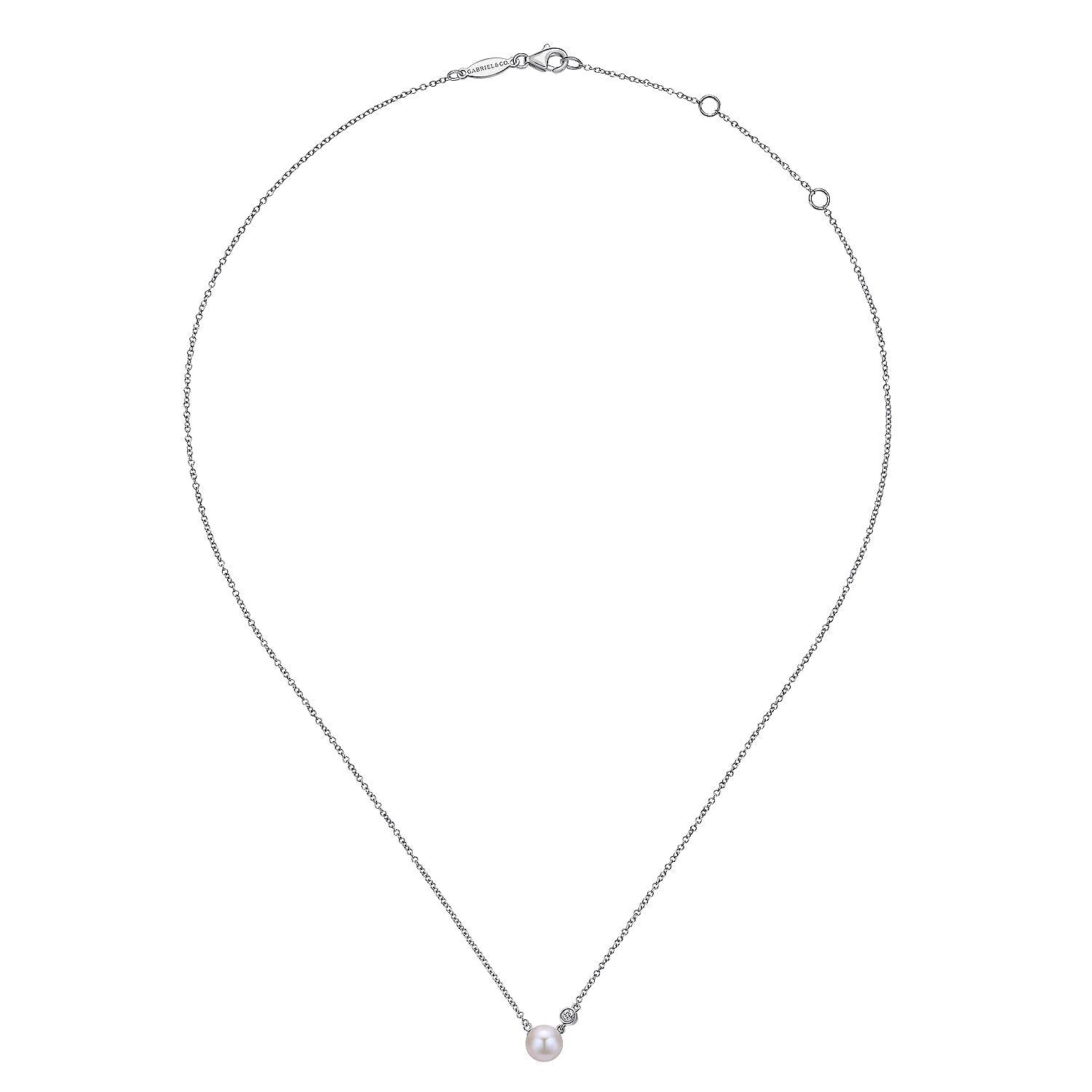 925 Sterling Silver Cultured Pearl and Pendant Diamond Necklace
