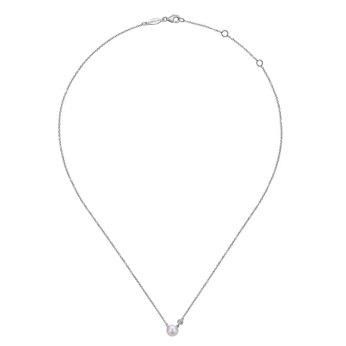 925 Sterling Silver Cultured Pearl and Pendant Diamond Necklace