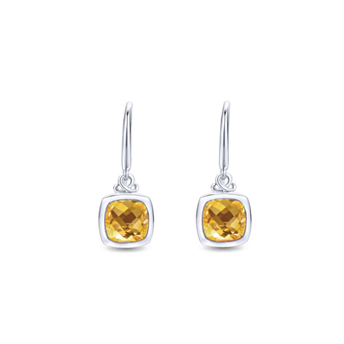 925 Sterling Silver Cushion Citrine Drop Earrings