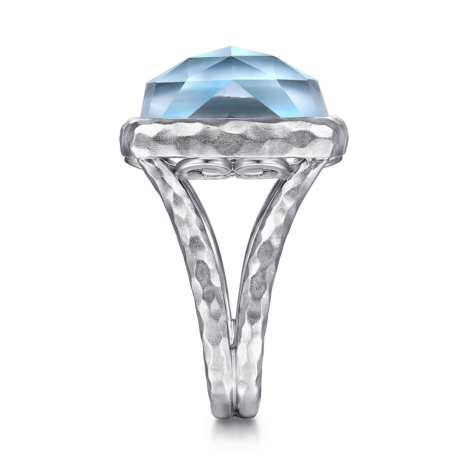 925 Sterling Silver Cushion Cut Rock Crystal/White MOP/Turquoise Ring