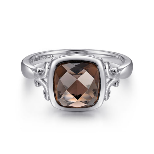 925 Sterling Silver Cushion Cut Smoky Quartz Ring