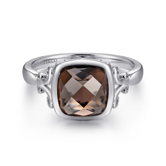 Gabriel - 925 Sterling Silver Cushion Cut Smoky Quartz Ring