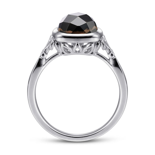 925 Sterling Silver Cushion Cut Smoky Quartz Ring