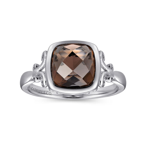 925 Sterling Silver Cushion Cut Smoky Quartz Ring