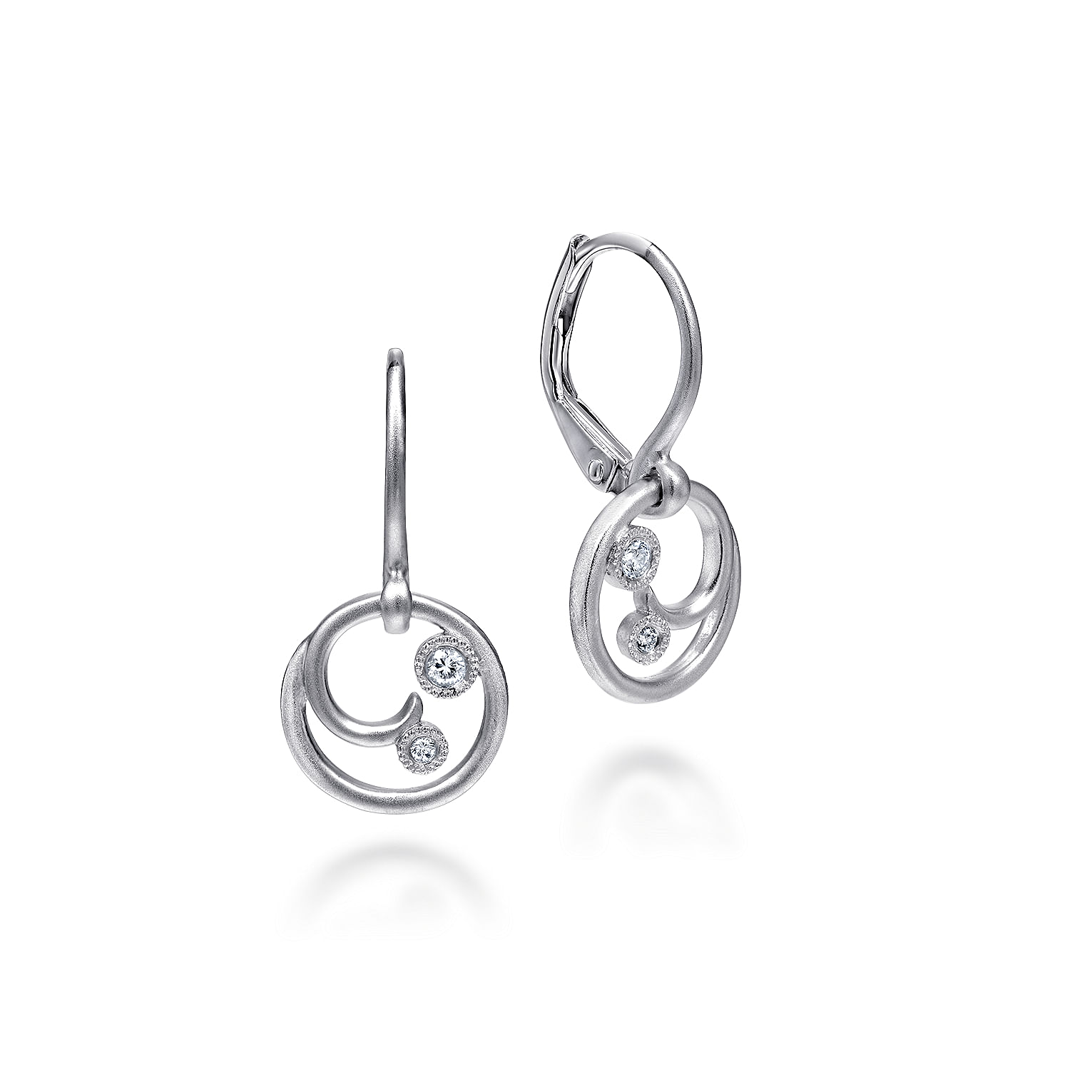 925 Sterling Silver Dainty Round Leverback Earrings with Diamond Accents