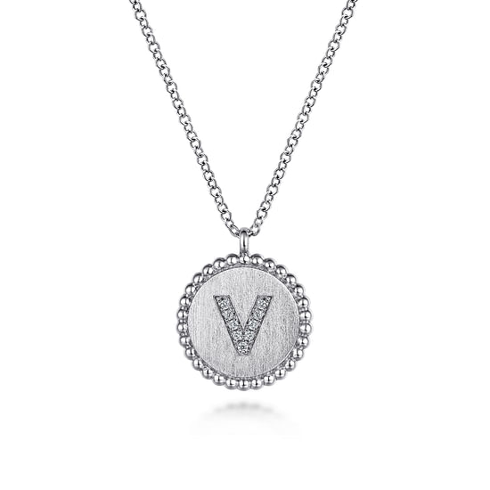 Gabriel - 925 Sterling Silver Diamond Bujukan Initial V Necklace