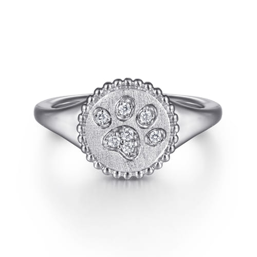 925 Sterling Silver Diamond Bujukan Paw Print Medallion Ladies Ring 925 Sterling Silver Diamond Bujukan Paw Print Medallion Ladies Ring