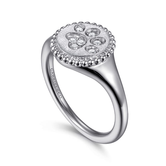 925 Sterling Silver Diamond Bujukan Paw Print Medallion Ladies Ring angle 3