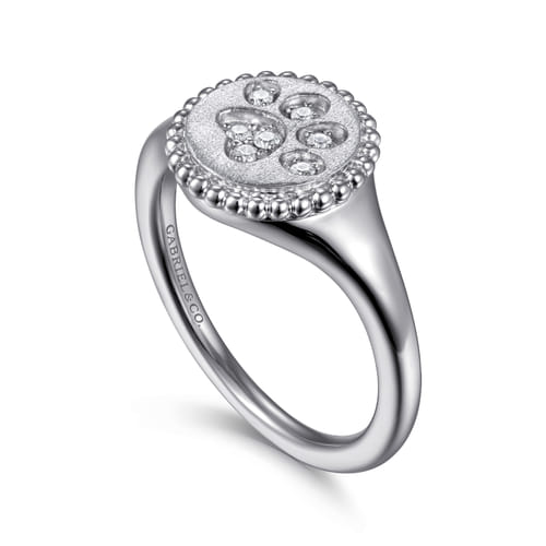 925 Sterling Silver Diamond Bujukan Paw Print Medallion Ladies Ring 925 Sterling Silver Diamond Bujukan Paw Print Medallion Ladies Ring
