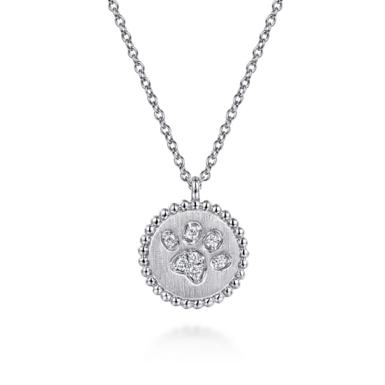 Gabriel - 925 Sterling Silver Diamond Bujukan Paw Print Medallion Pendant Necklace Gabriel - 925 Sterling Silver Diamond Bujukan Paw Print Medallion Pendant Necklace