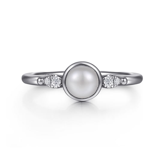 Gabriel - 925 Sterling Silver Diamond Bujukan Pearl Ladies Ring