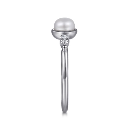 925 Sterling Silver Diamond Bujukan Pearl Ladies Ring