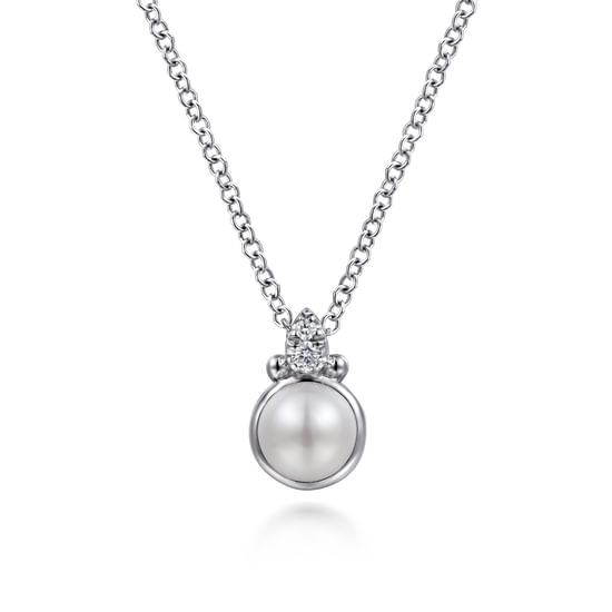 Gabriel - 925 Sterling Silver Diamond Bujukan Pearl Pendant Necklace