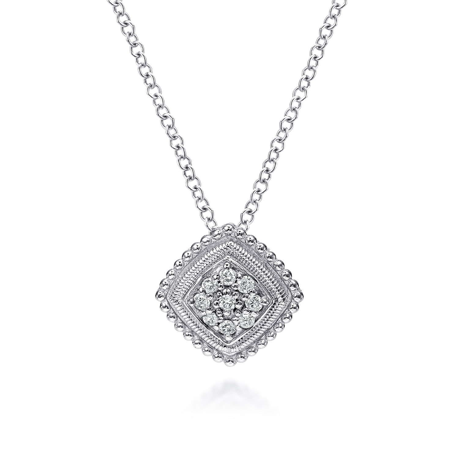 925 Sterling Silver Diamond Cluster Pendant Necklace