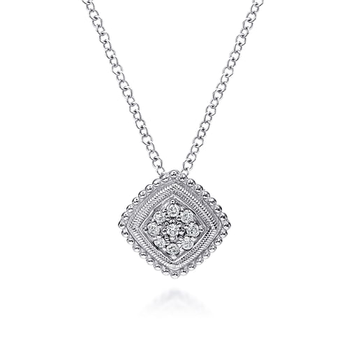 925 Sterling Silver Diamond Cluster Pendant Necklace