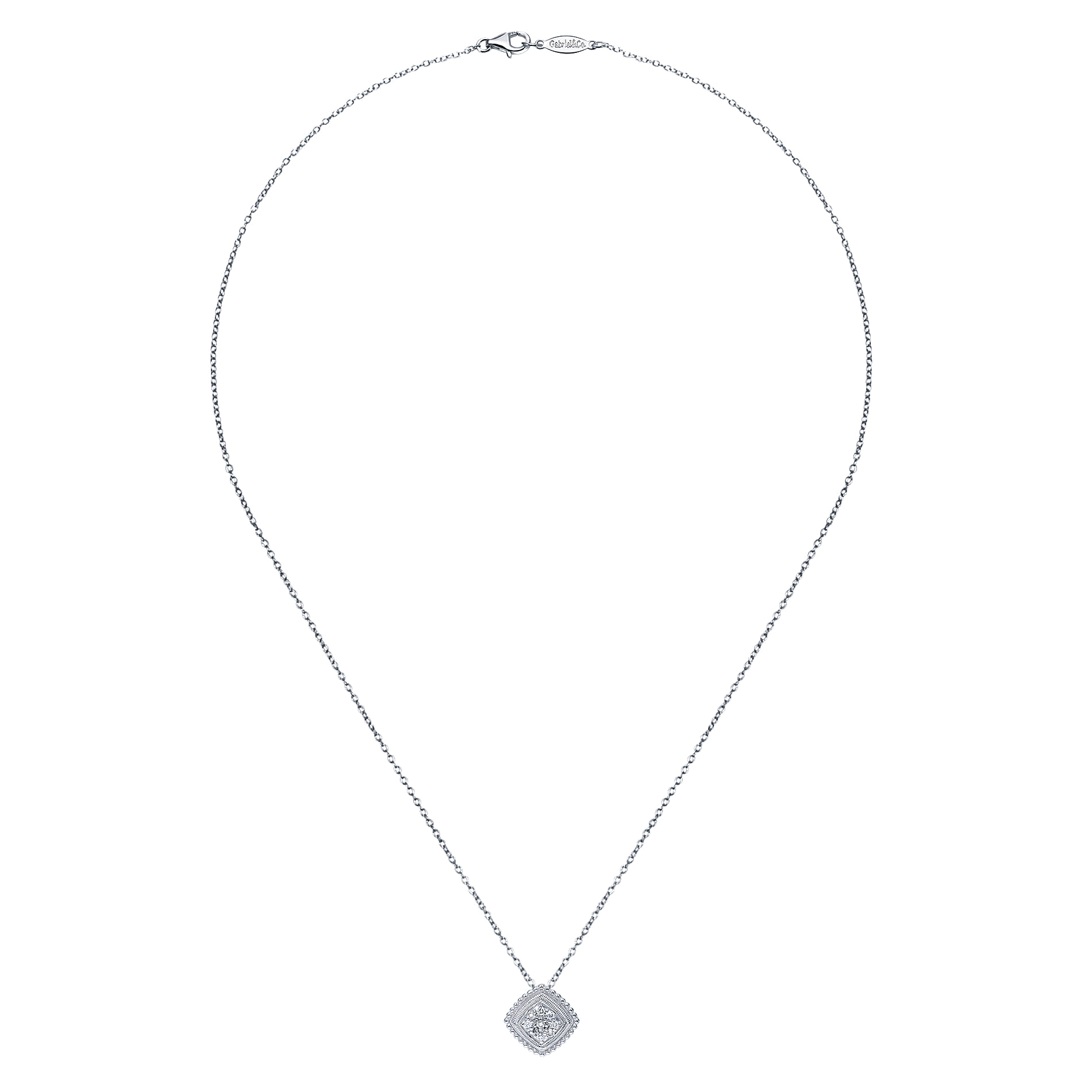 925 Sterling Silver Diamond Cluster Pendant Necklace