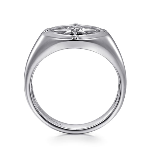 925 Sterling Silver Diamond Compass Signet Ring
