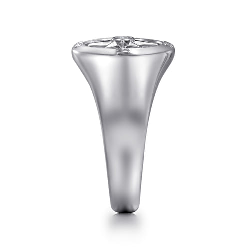 925 Sterling Silver Diamond Compass Signet Ring