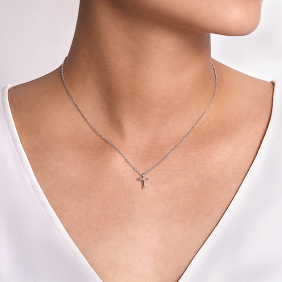 925 Sterling Silver Diamond Cross Pendant Necklace angle 3