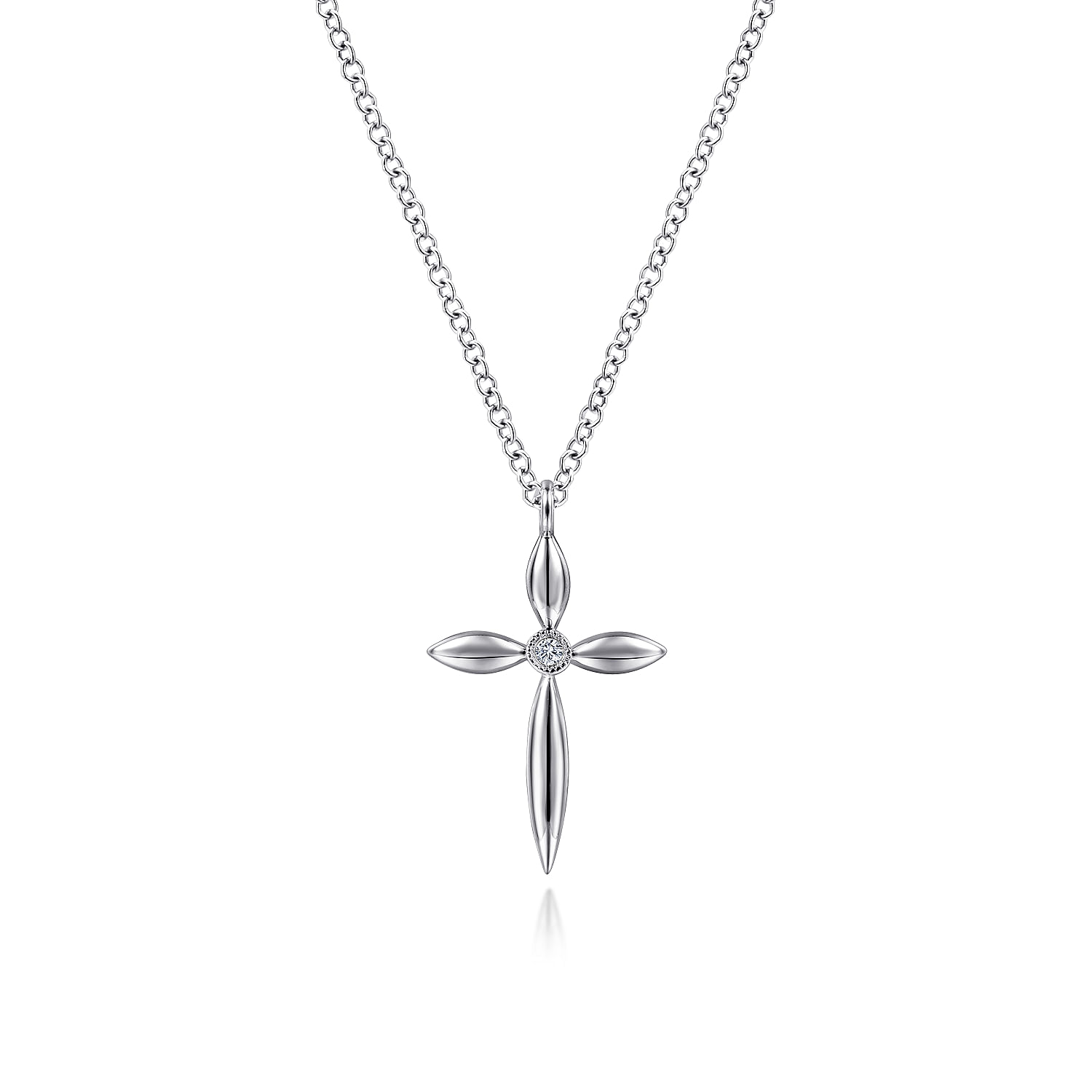 925 Sterling Silver Diamond Cross Pendant Necklace